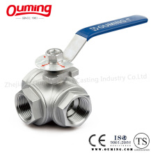 Stainless Steel Three Way Threaded Ball Valve with Handle (T/L)